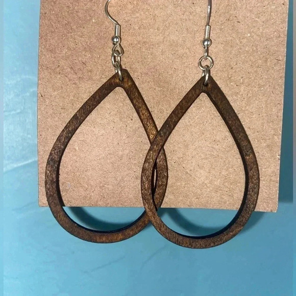 Rustic Teardrop Wooden Earrings - Picture 1 of 1